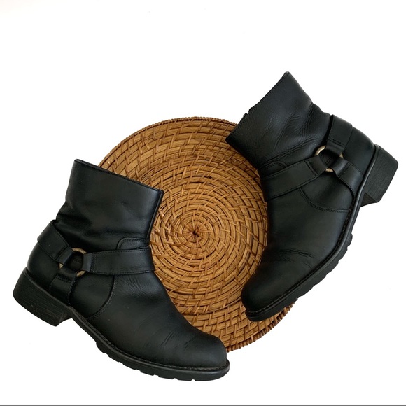 Clarks Shoes - Clarks Black Leather Harness Bootie Comfort Shoes